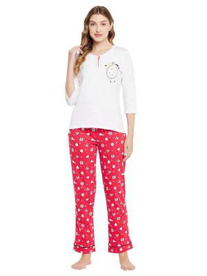 Clovia Women's Cotton Christmas Print Top & Pajama Set