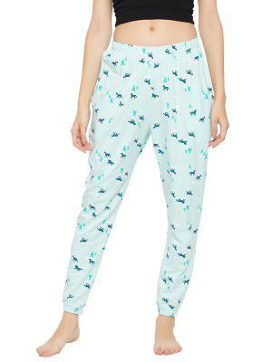 Clovia Women's Cotton Cotton Print Me Pretty Joggers in Blue