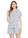 Clovia Women's Cotton Dot Print Button Down Top & Shorts Set in White...