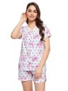 Clovia Women's Cotton Dot Print Button Down Top & Shorts Set in White...