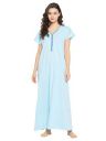 Clovia Women's Cotton Dot Print Long Night Dress in Blue...