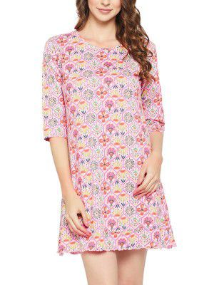 Clovia Women's Cotton Floral Print Short Nightdress in Purple