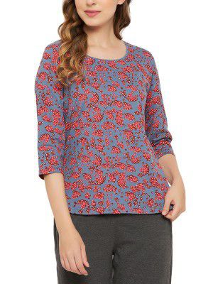 Clovia Women's Cotton Grapes Print Top in Blue