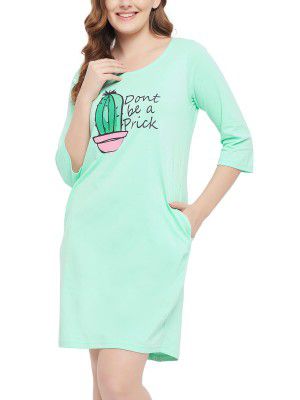 Clovia Women's Cotton Graphic & Text Print Mini Sleep T-Shirt Night Dress