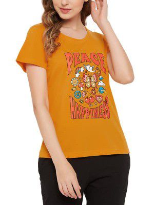 Clovia Women's Cotton Graphic & Text Print Top in Yellow