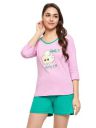Clovia Women's Cotton Graphic and Text Print Top & Chic Basic Shorts Set...