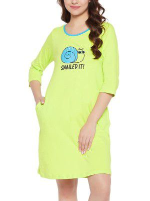 Clovia Women's Cotton Graphic Print Sleep Short Nightdress