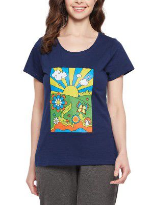 Clovia Women's Cotton Graphic Print T-Shirt
