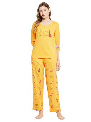 Clovia Women's Cotton Graphic Print Top & Pyjama Set
