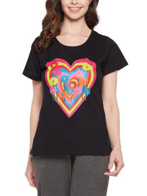 Clovia Women's Cotton Graphic Print Top in Black