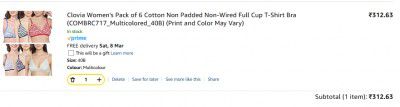 Clovia Women's Cotton Non-Padded Wire Free Pack of 6 T-Shirt Bra Full Coverage Bra