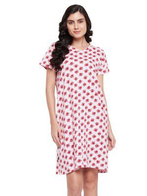 Clovia Women's Cotton Print Me Pretty Short Nightdress with Pocket