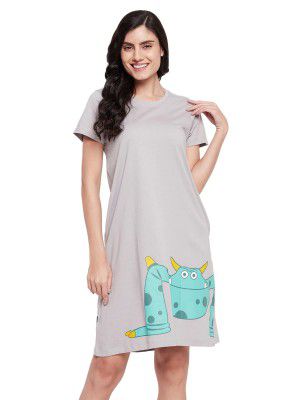 Clovia Women's Cotton Print Me Pretty Short Nightdress with Pocket