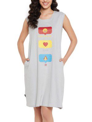 Clovia Women's Cotton Print Me Pretty Short Nightdress with Pocket