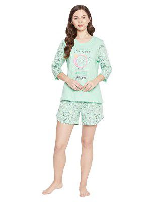 Clovia Womens Cotton Print Me Pretty T-Shirt and Shorts  
