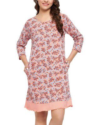 Clovia Women's Cotton Print Short Nightdress in Peach