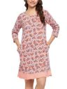 Clovia Women's Cotton Print Short Nightdress in Peach...