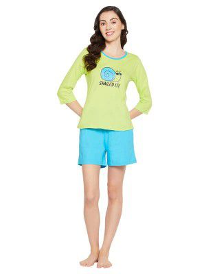 Clovia Women's Cotton Print Top & Chic Basic Shorts Set