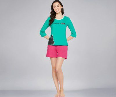 Clovia Women's Cotton Print Top and Shorts Set