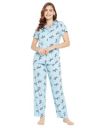 Clovia Women's Cotton Printed Button Down Shirt & Pyjama Set...
