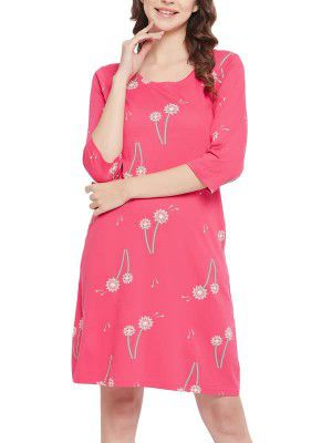 Clovia Women's Cotton Printed Short Night Dress with Pocket
