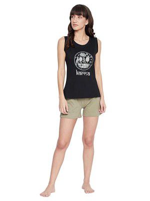 Clovia Womens Cotton Printed Tank Top & Basic Shorts 