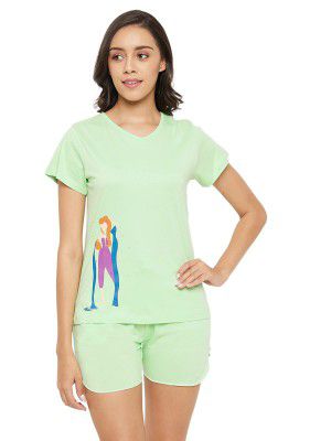 Clovia Women's Cotton Printed Top & Boxer Shorts Set