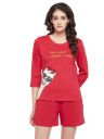 Clovia Women's Cotton Printed Top & Chic Basic Shorts in Red...