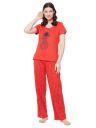 Clovia Women's Cotton Printed Top & Pyjama Set- Red...