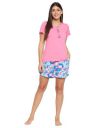 Clovia Women's Cotton Printed Top & Shorts Set in Pink...