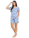 Clovia Women's Cotton Printed Top & Shorts Set in Blue...