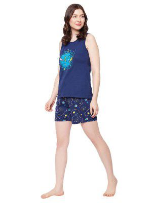 Clovia Women's Cotton Printed Top & Shorts Set