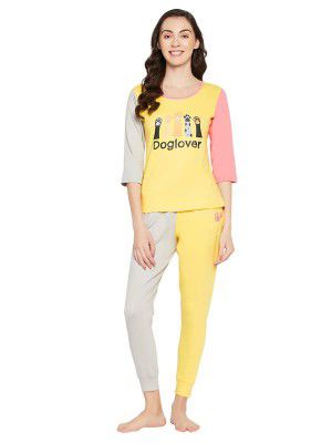 Clovia Women's Cotton Quirky Quote Print Top & Jogger Pajama Set