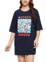 Clovia Women's Cotton Text & Graphic Print Oversized T-Shirt in Blue...