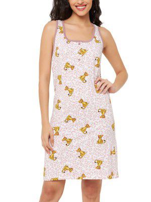 Clovia Women's Cotton Tiger Print Short Nightdress with Pocket