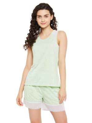Clovia Women's Cotton Top & Shorts Set with Panels