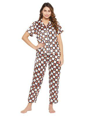 Clovia Women's Crepe Print Me Pretty Button Down Shirt & Pajama Set
