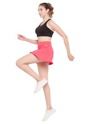 Clovia Women's High-Rise Active Skirt with Attached Shorts