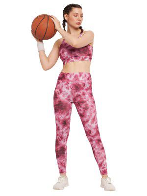 Clovia Women's High Rise Tie-Dye Print Active Tights with Side Pocket