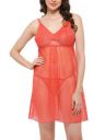 Clovia Women's Lace Chic Basic Semi-Sheer Knee Length Baby Doll with Matching G-String...