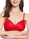 Clovia Women's Lace Solid Padded Full Cup Wire Free Everyday Bra - Light Red...