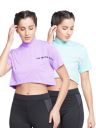Clovia Women's Pack of 2 Comfort Fit Text Print Turtleneck Active Crop Top...