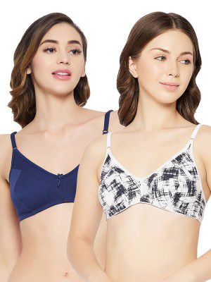 Clovia Womens Pack of 2 Cotton Non-Padded Non-Wired Full Cup Printed Bra in Multicolor