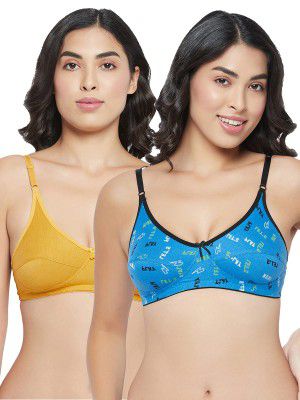 Clovia Womens Pack of 2 Cotton Non-Padded Non-Wired Full Cup Printed Bra in Multicolor
