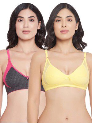 Clovia Womens Pack of 2 Cotton Non-Padded Non-Wired Full Cup Bra in Multicolor