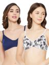 Clovia Womens Pack of 2 Cotton Non-Padded Non-Wired Full Cup Printed Bra in Multicolor...
