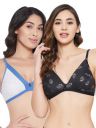Clovia Womens Pack of 2 Cotton Non-Padded Non-Wired Demi Cup Plunge Bra in Multicolor...