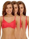 Clovia Womens Pack of 3 Cotton Rich Non-Padded Wirefree T-Shirt Bra in Multicolor...