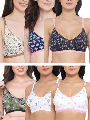 Clovia Women's Pack of 6 Cotton Non-Wired Non Padded Double Layered Bra- (Colors and Prints May Vary)