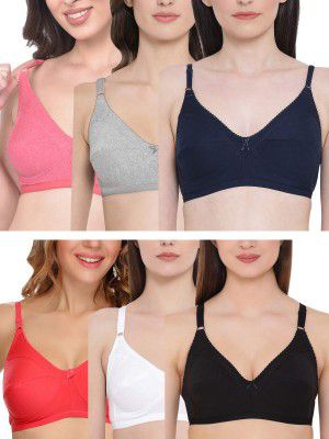Clovia Women's Pack of 6 Cotton Rich Non-Padded Non-Wired Everyday T-Shirt Bra- (Colors and Prints May Vary)